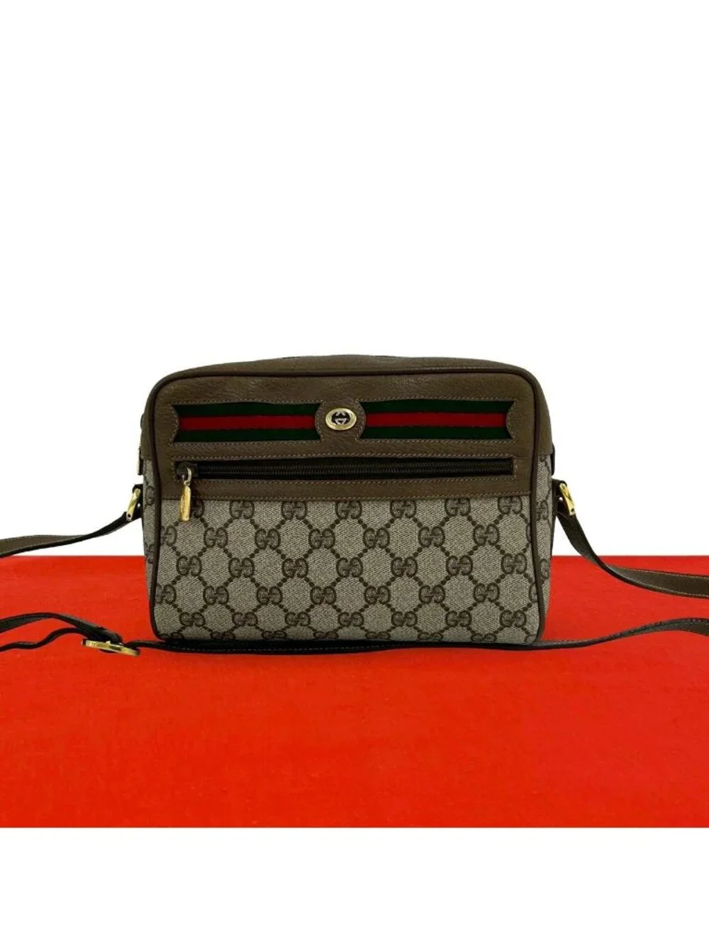 Gucci Vintage Sherry Line GG Logo Leather Shoulder Bag Pochette Brown